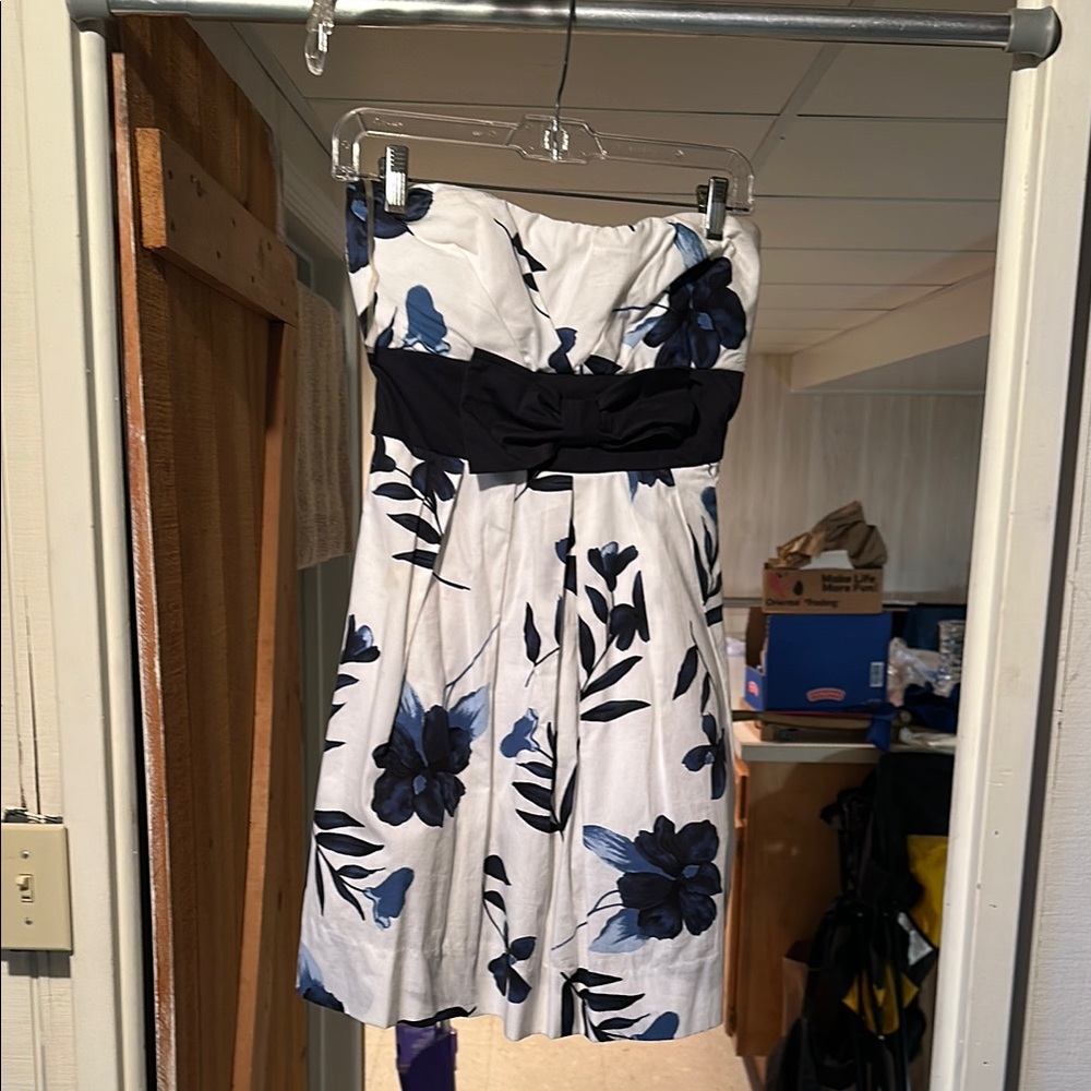 Floral Strapless Dress with Bow